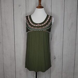 HANNAH Olive Green Embroidered Tank Top Women Size S‎